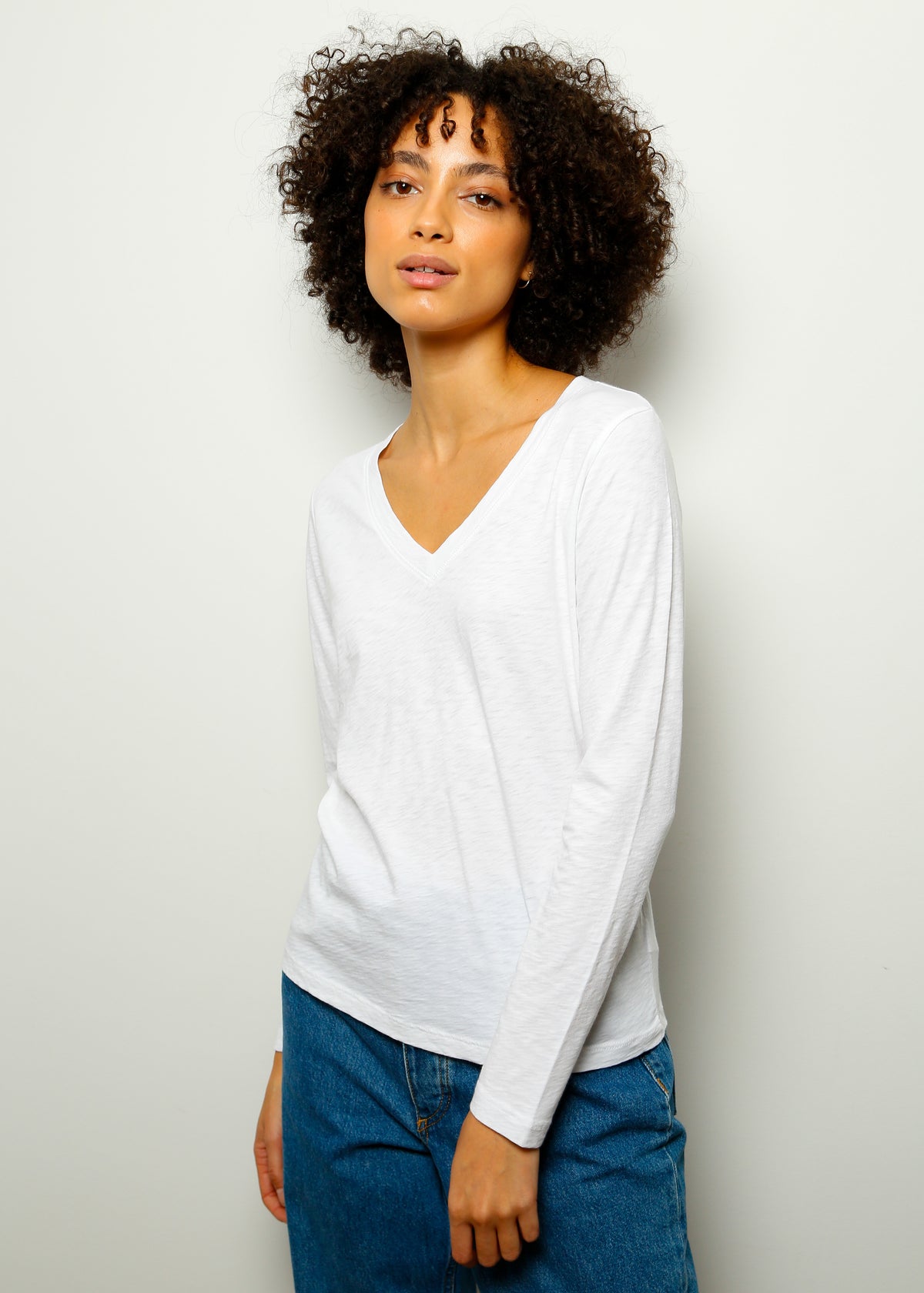 V Bridget Long Sleeve Top in White