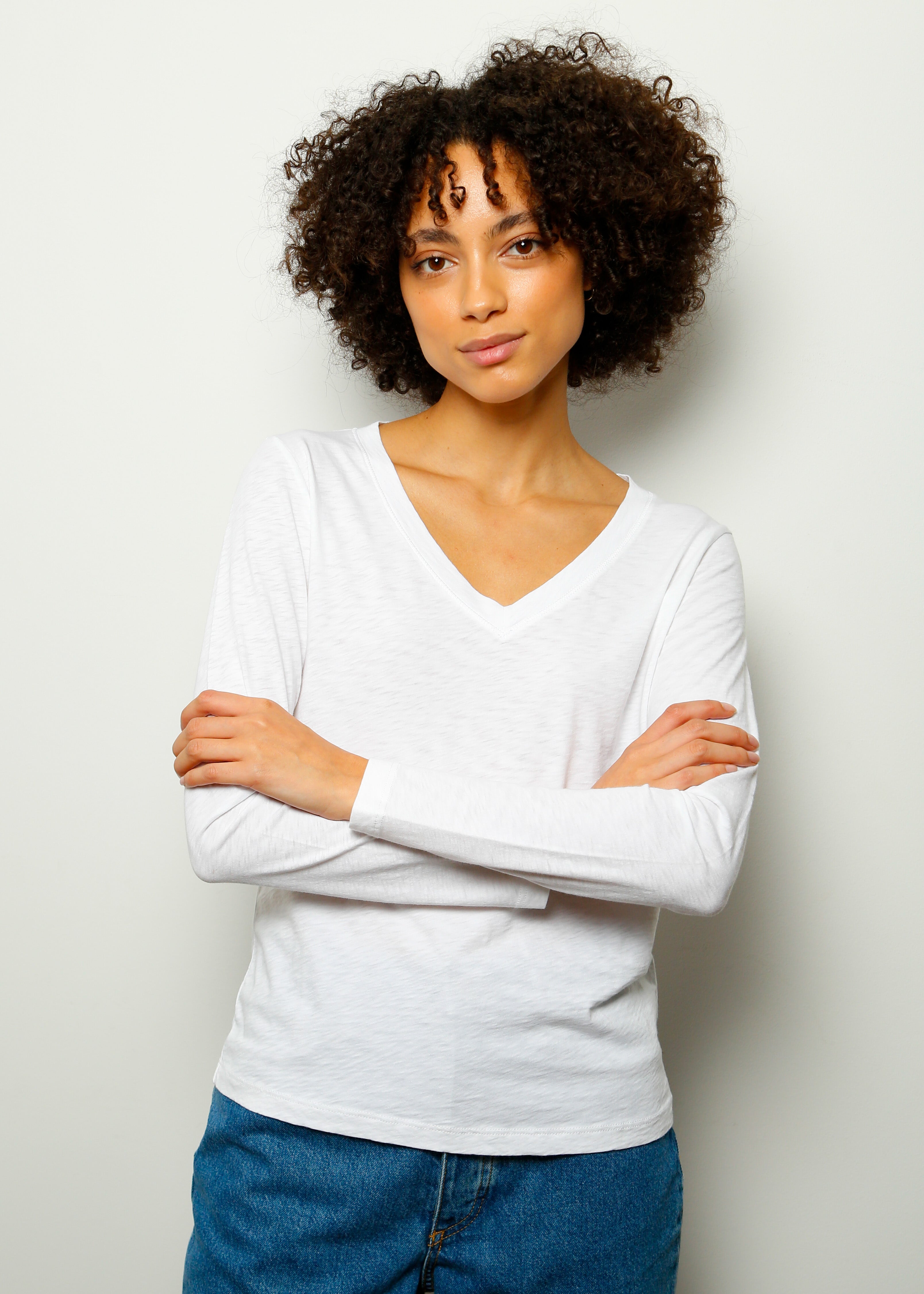 V Bridget Long Sleeve Top in White