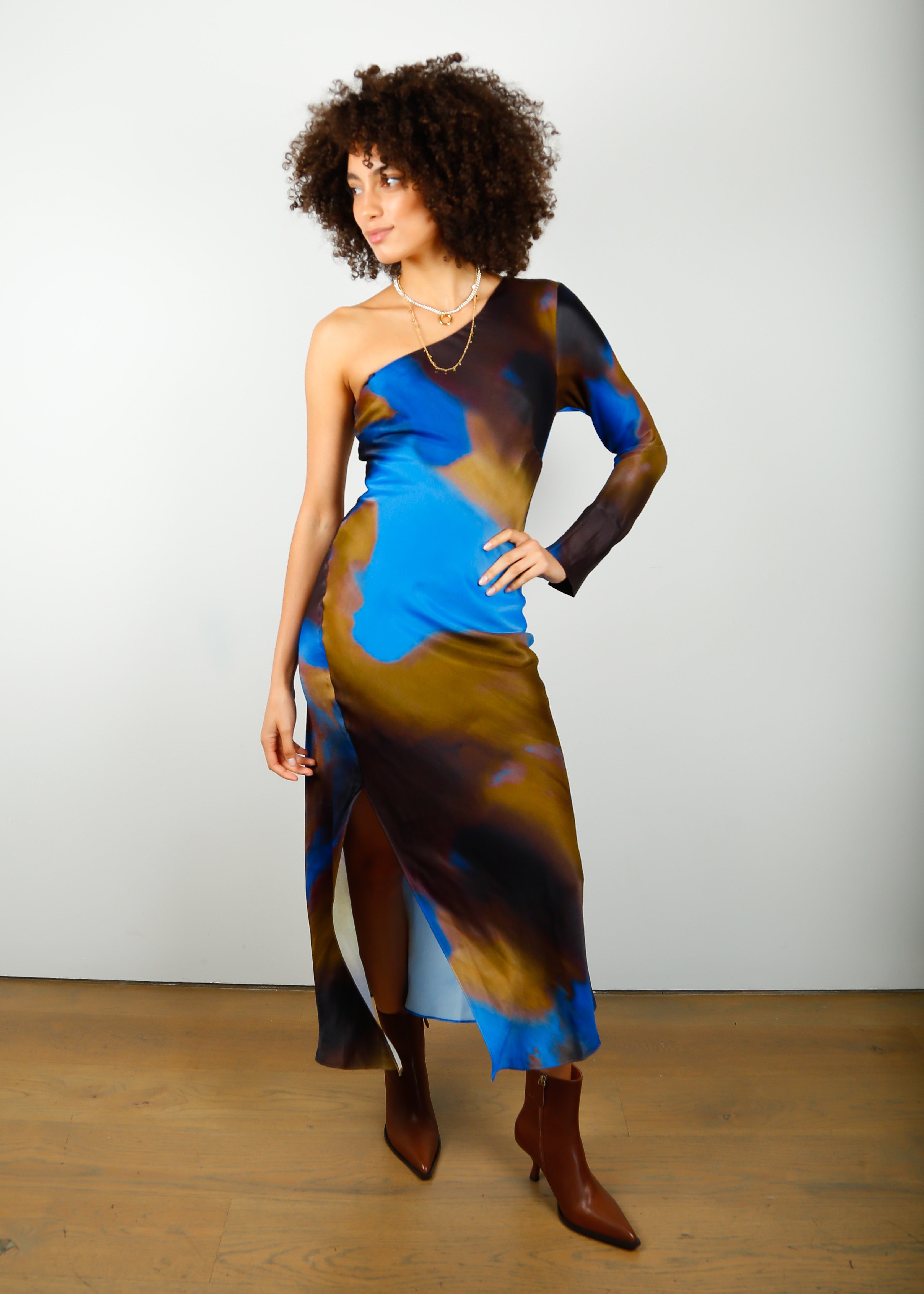 SEC.F Haylen One Shoulder Dress in Mole