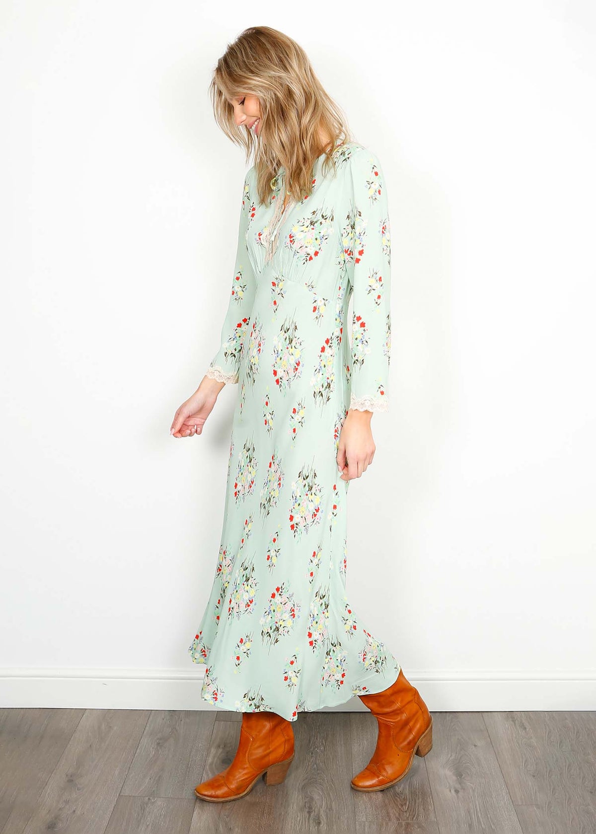 RIXO Angelica Dress in Mint Vintage Bunch