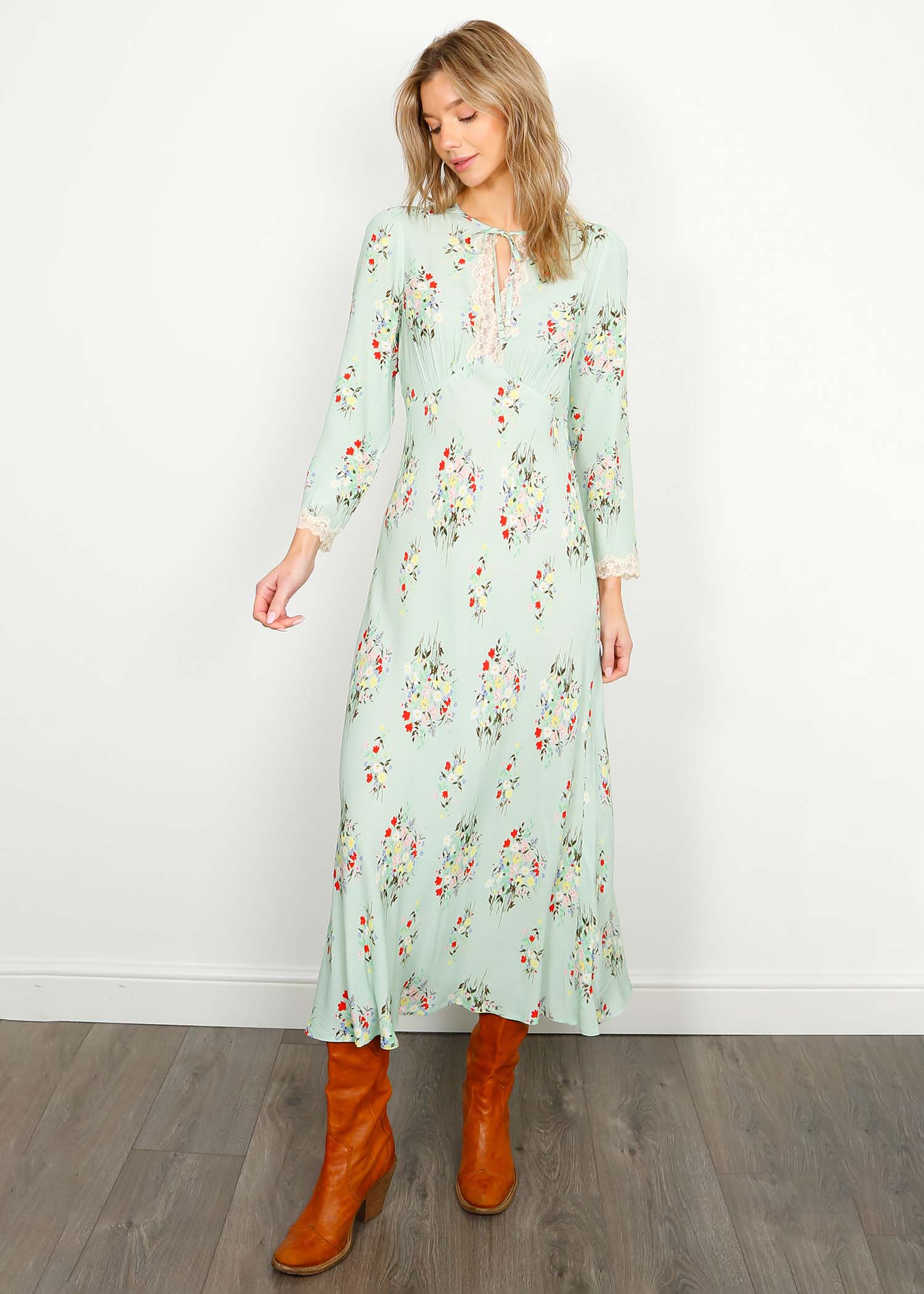 RIXO Angelica Dress in Mint Vintage Bunch