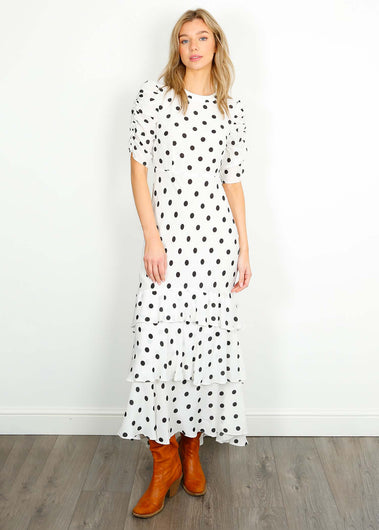 RIXO Evelyn Dress in Ivory Vintage Spot