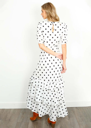 RIXO Evelyn Dress in Ivory Vintage Spot