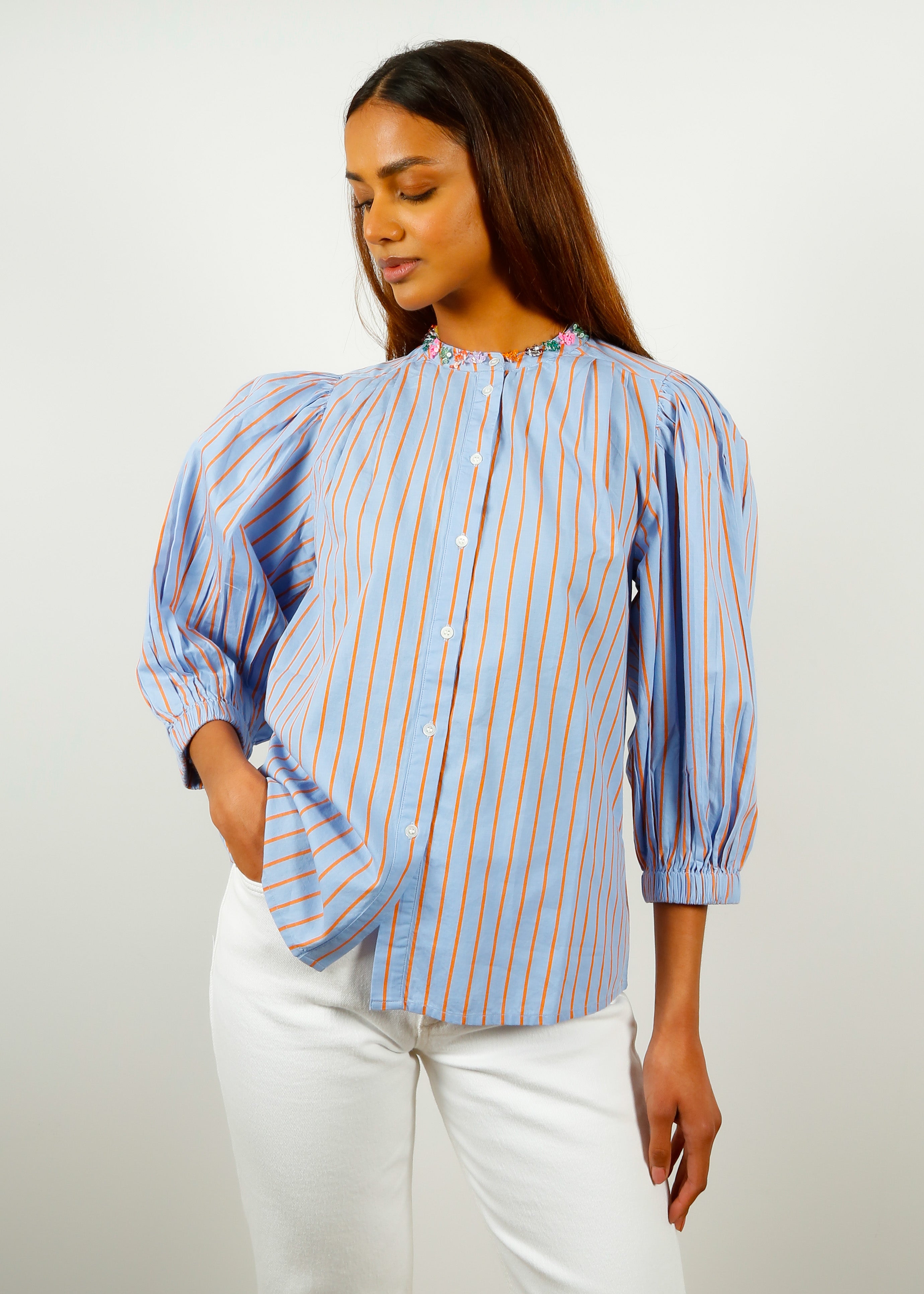 EA Davina Puff Sleeve Shirt in Nice Blue