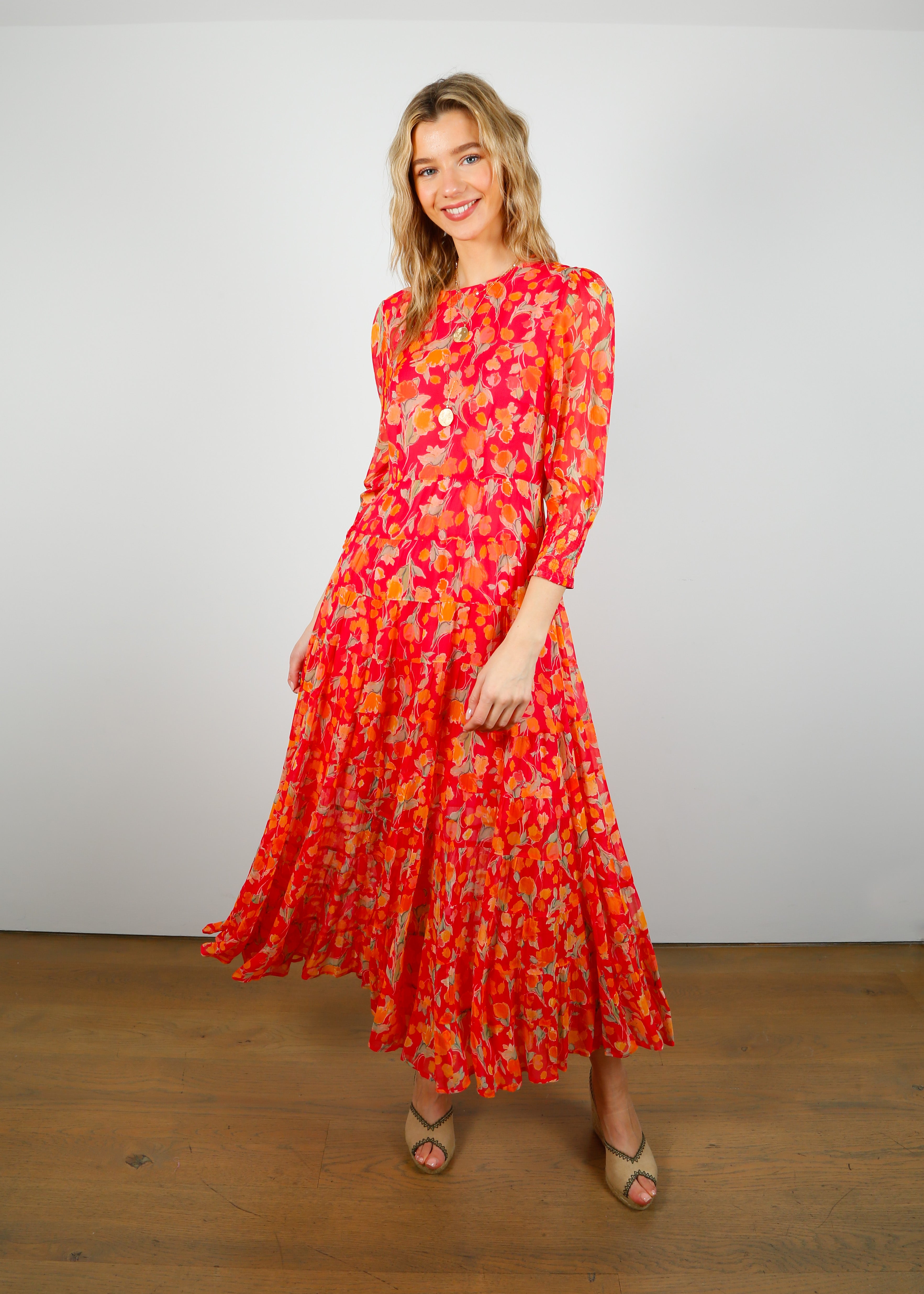 RIXO Kristen Dress in Fontainhas Floral Coral