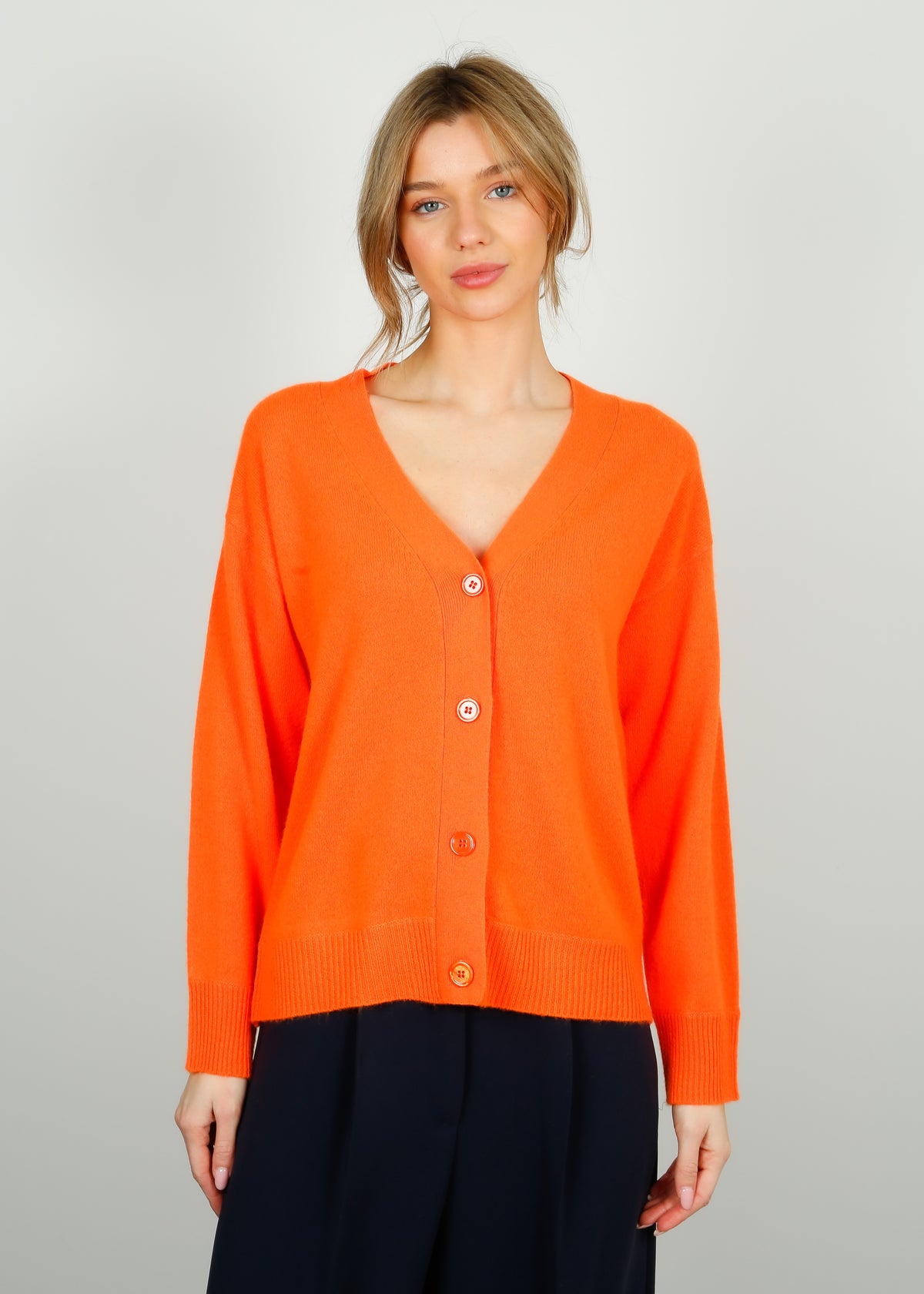 JU Lightweight Boyfriend Cardi in Neon Orange