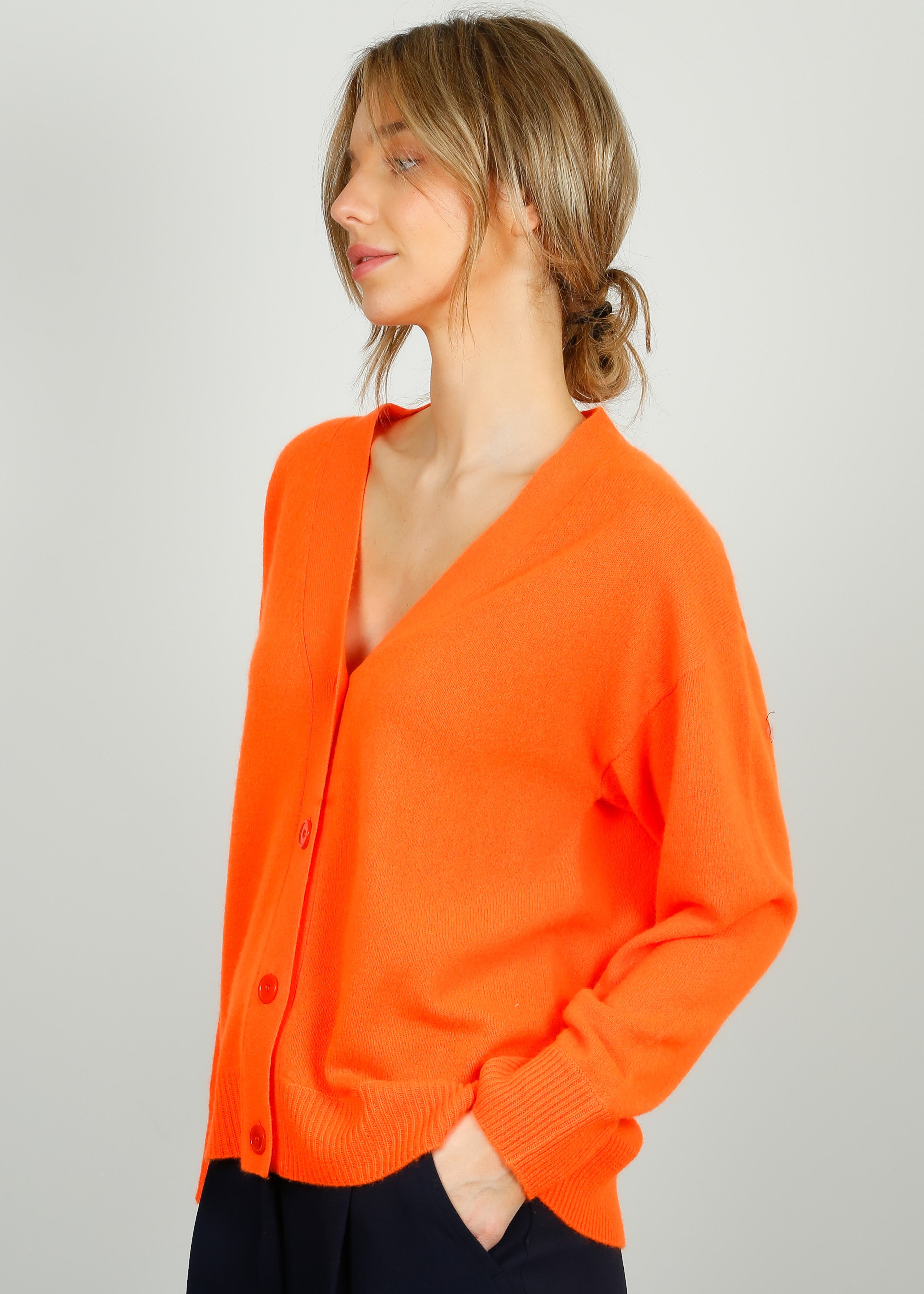 JU Lightweight Boyfriend Cardi in Neon Orange