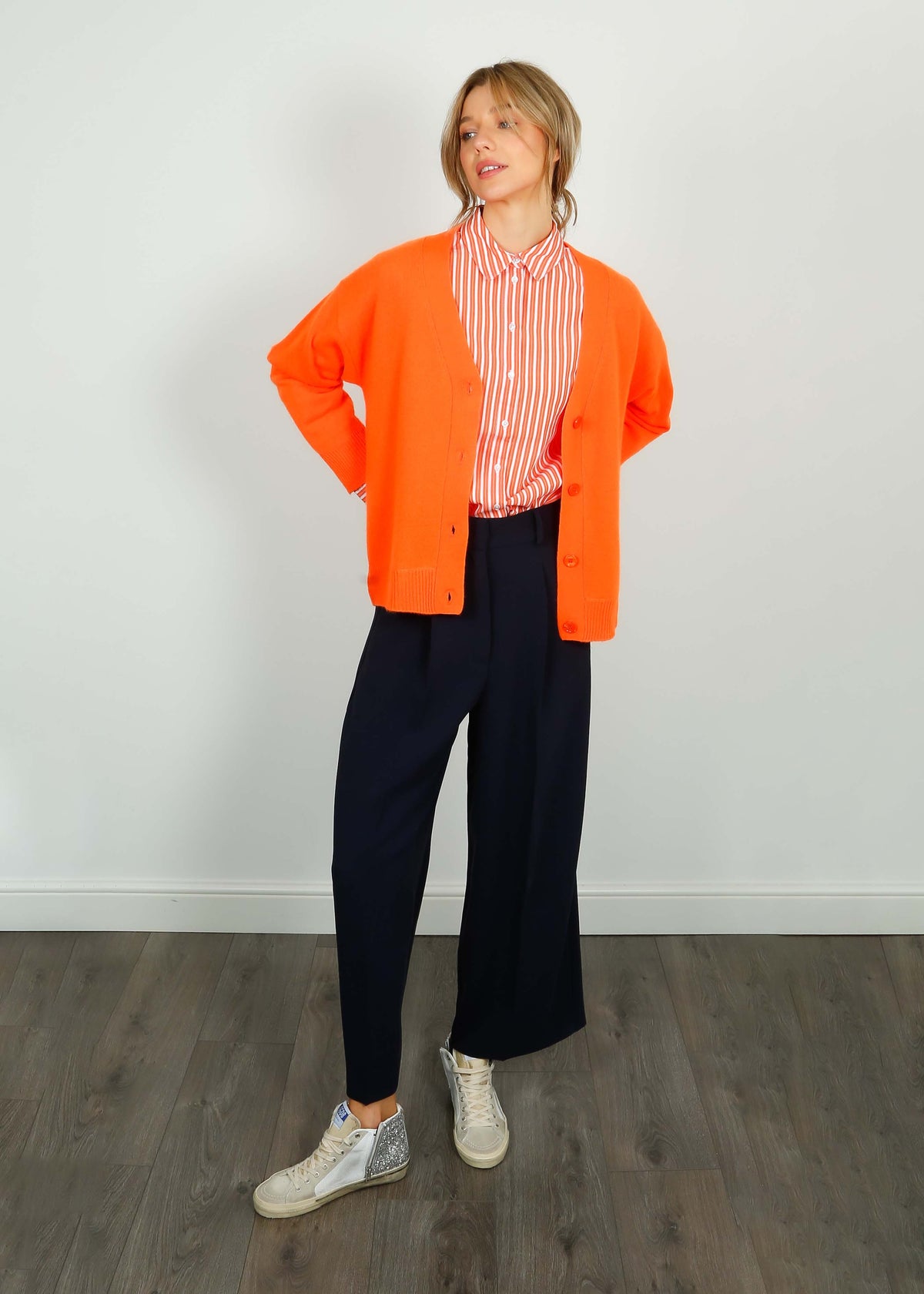 JU Lightweight Boyfriend Cardi in Neon Orange