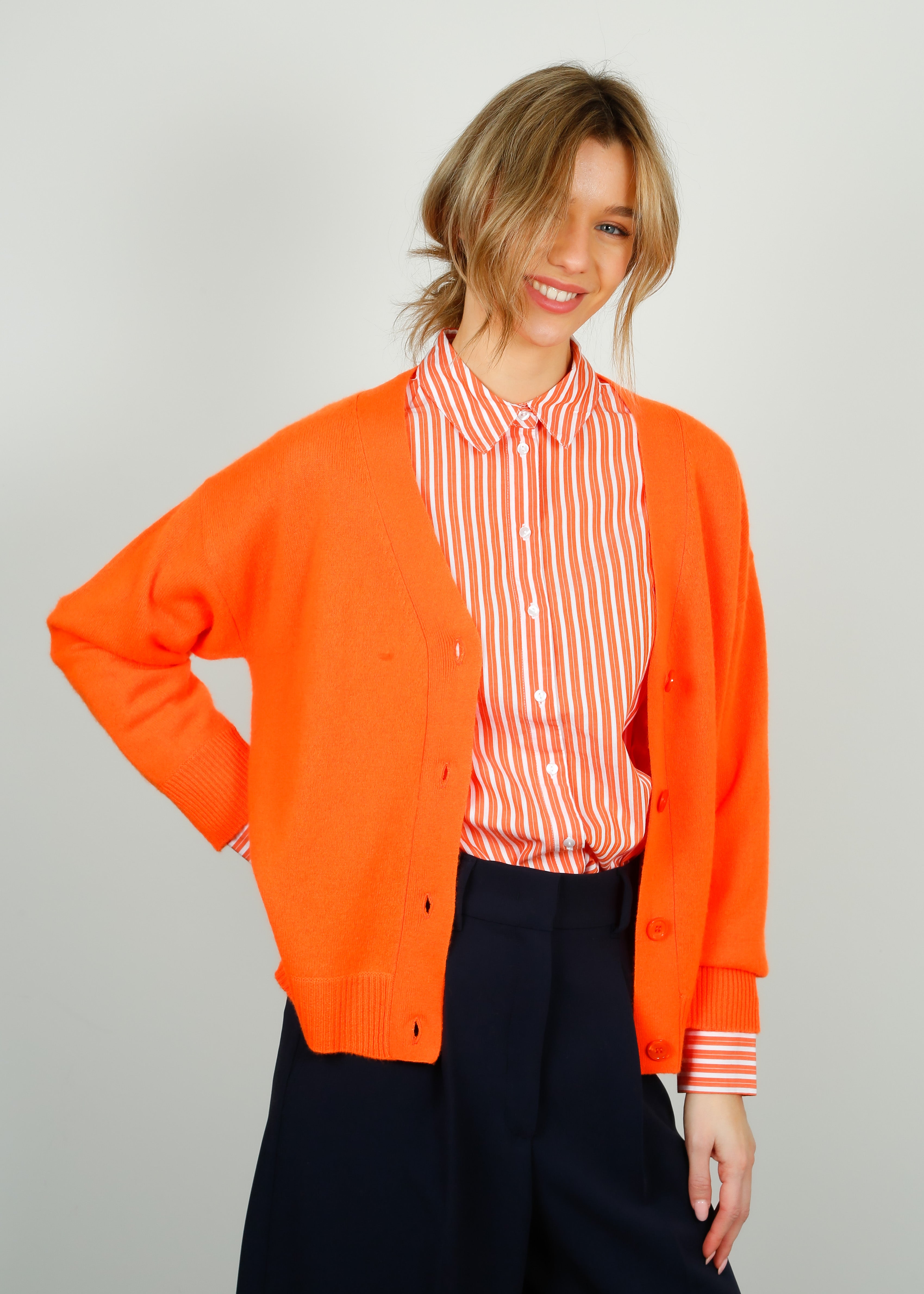 JU Lightweight Boyfriend Cardi in Neon Orange