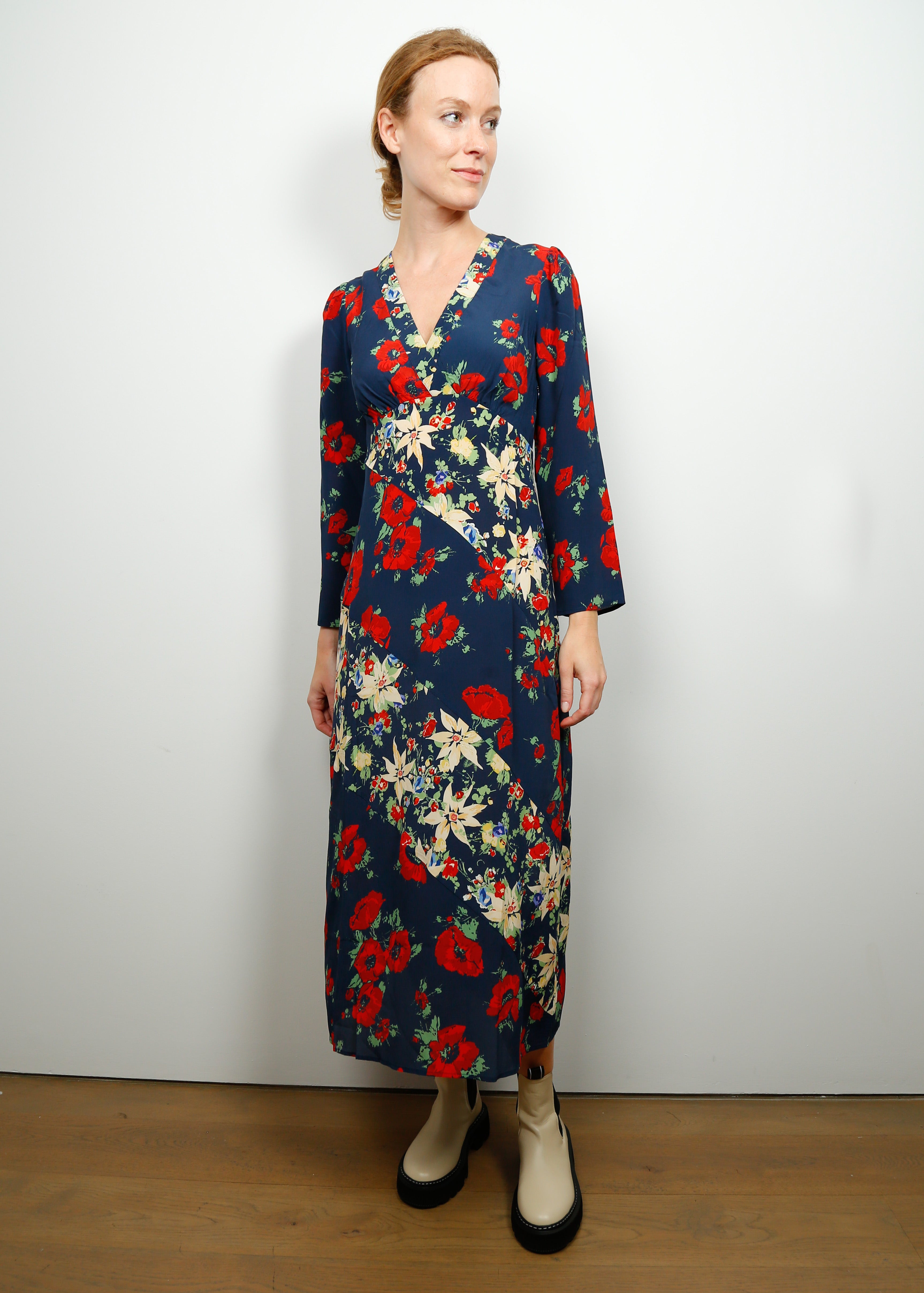 RIXO Hepburn Dress in Navy Star Floral Mix