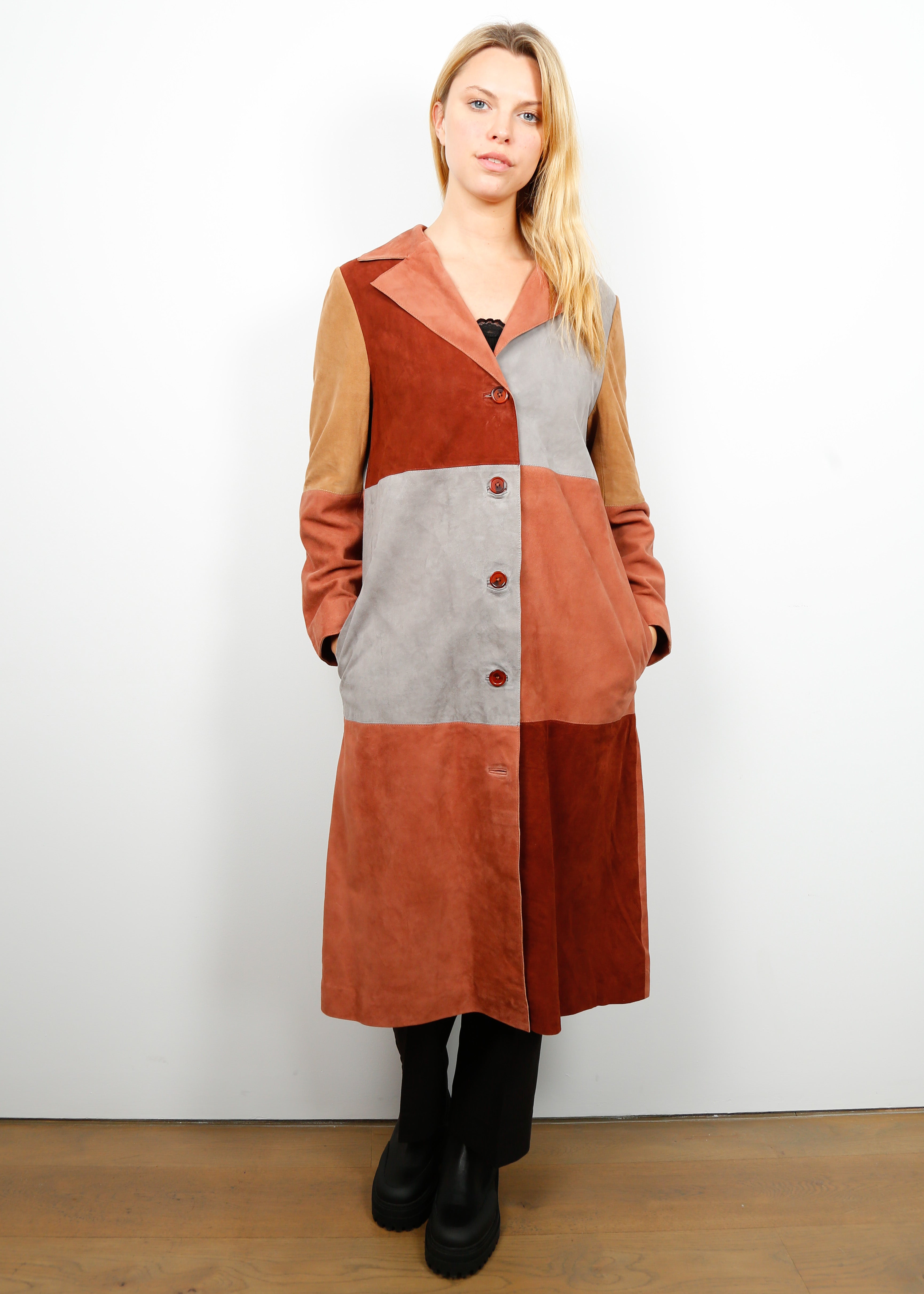 RIXO Lindsey Coat in Patchwork Autumn