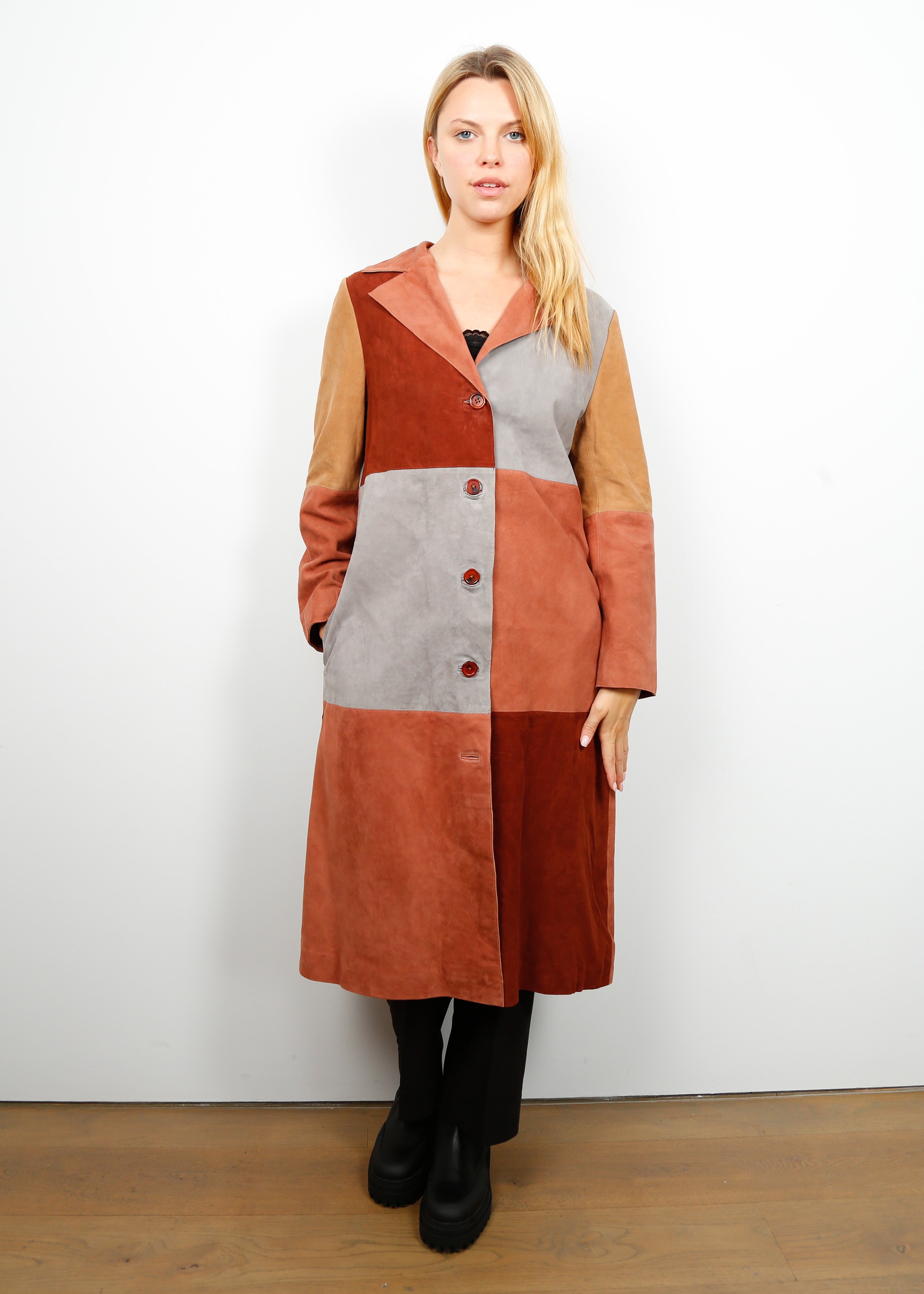 RIXO Lindsey Coat in Patchwork Autumn