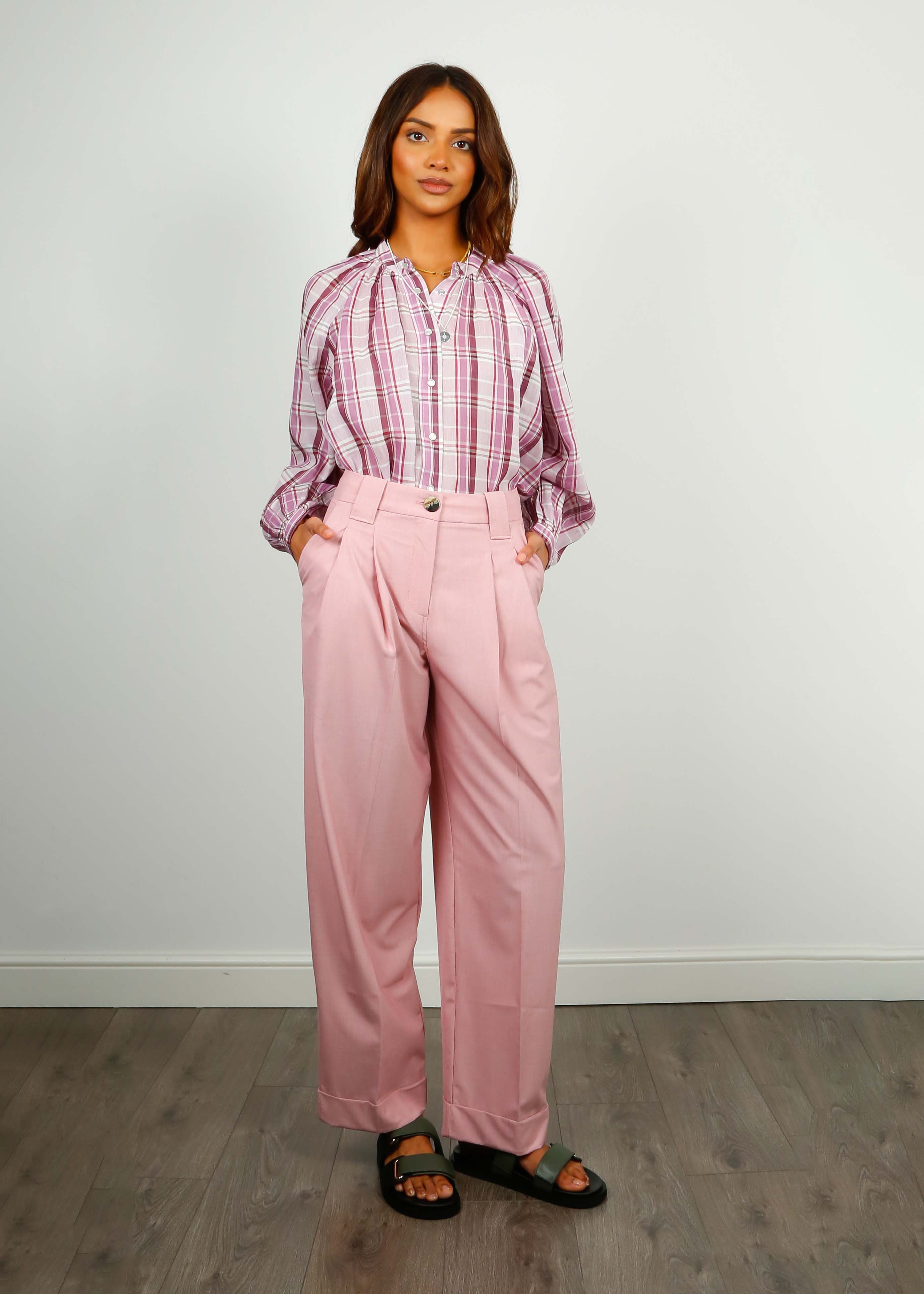 GANNI F7753 Drapey Loose Pleat Pants in Pink Tuelle