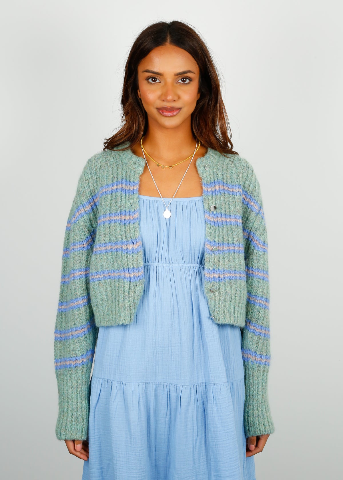 RA Bobby Striped Knit Cardi in Green