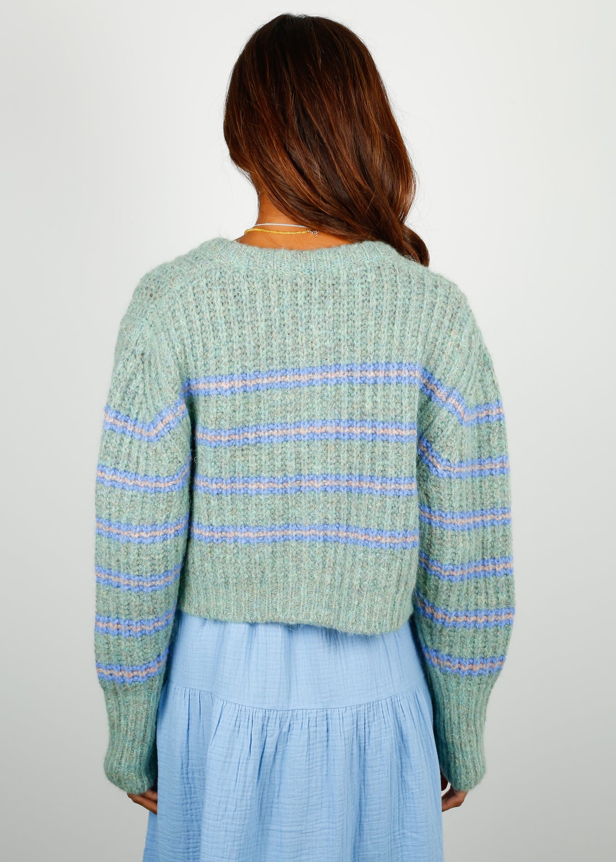 RA Bobby Striped Knit Cardi in Green