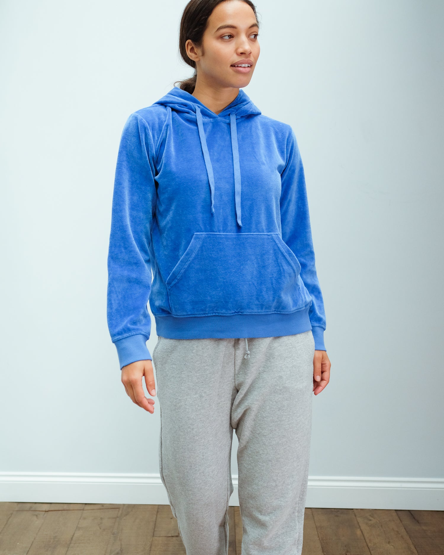 JU Overdyed Velvet Hoodie in Bright Blue