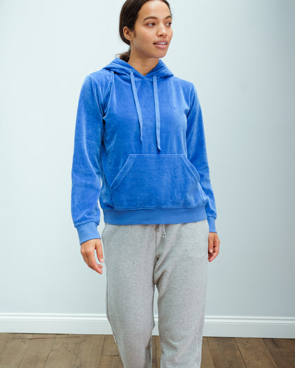 JU Overdyed Velvet Hoodie in Bright Blue