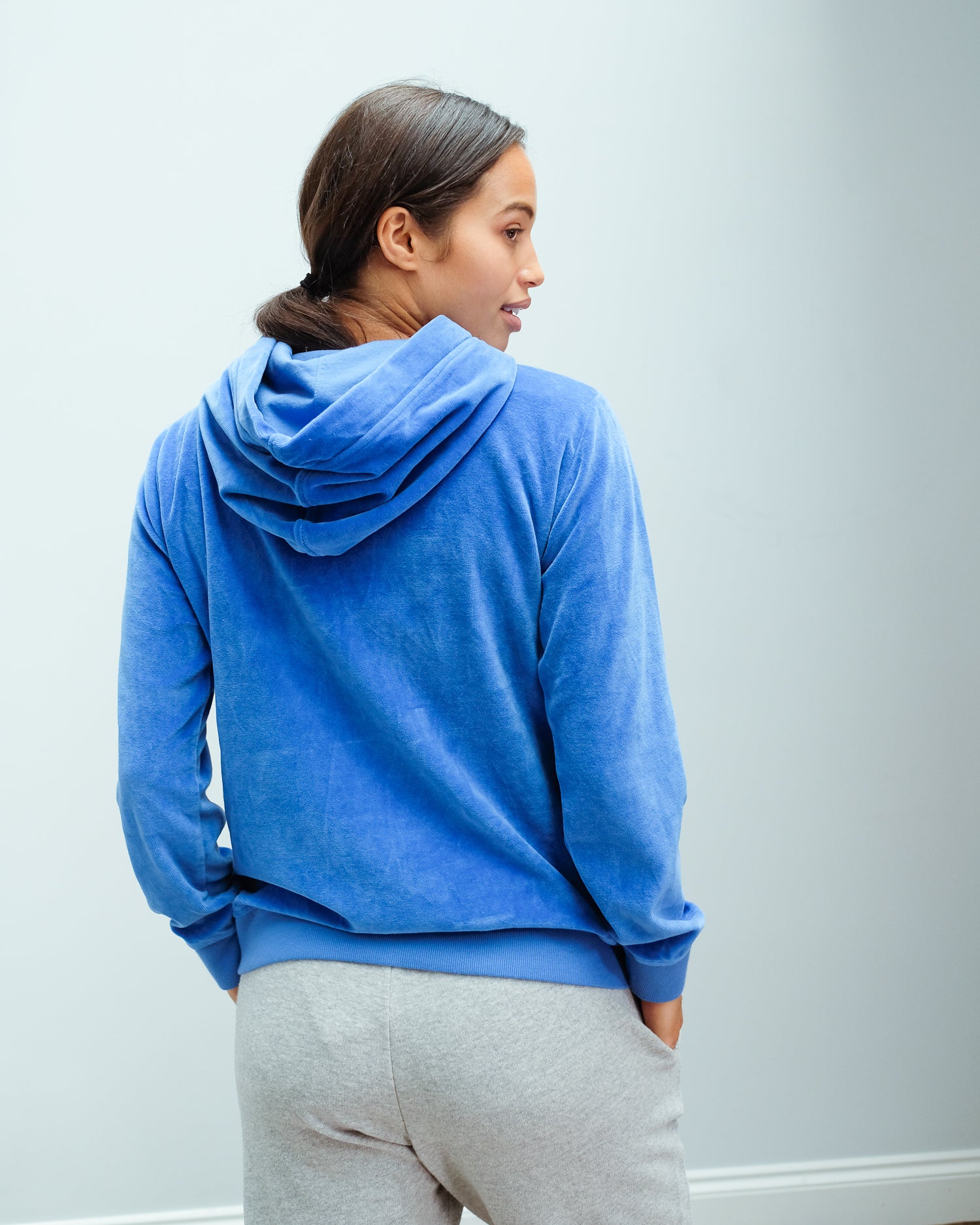 JU Overdyed Velvet Hoodie in Bright Blue