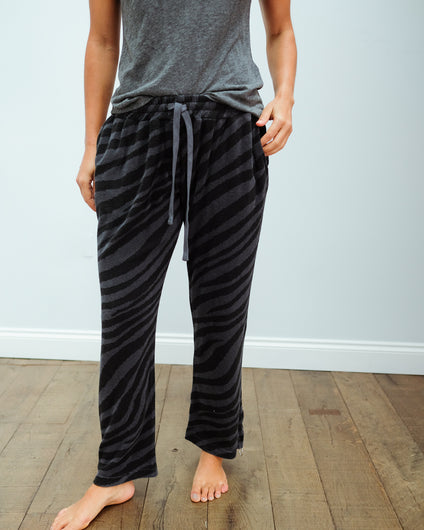 JU Zebra terry joggers in charcoal