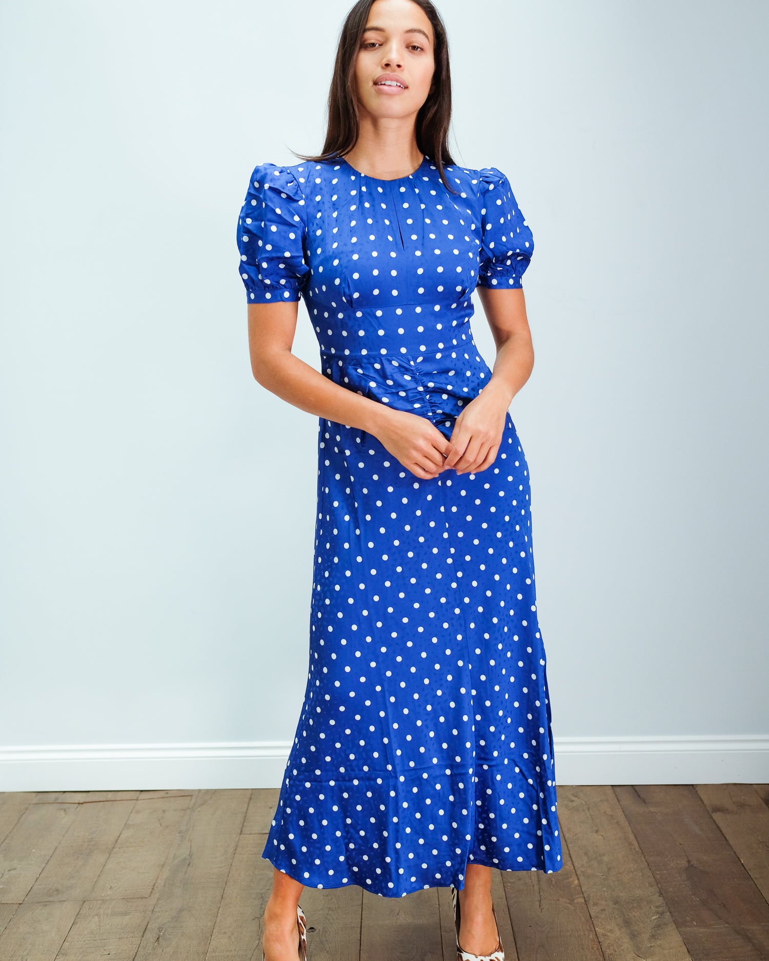 SP 023 Polka dot midi dress in blue