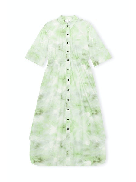 GANNI F6028 Cotton Poplin Shirt Dress in Kelly Green