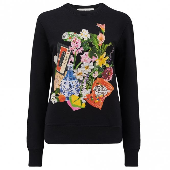 GG Athena Flower Print Sweatshirt in Black