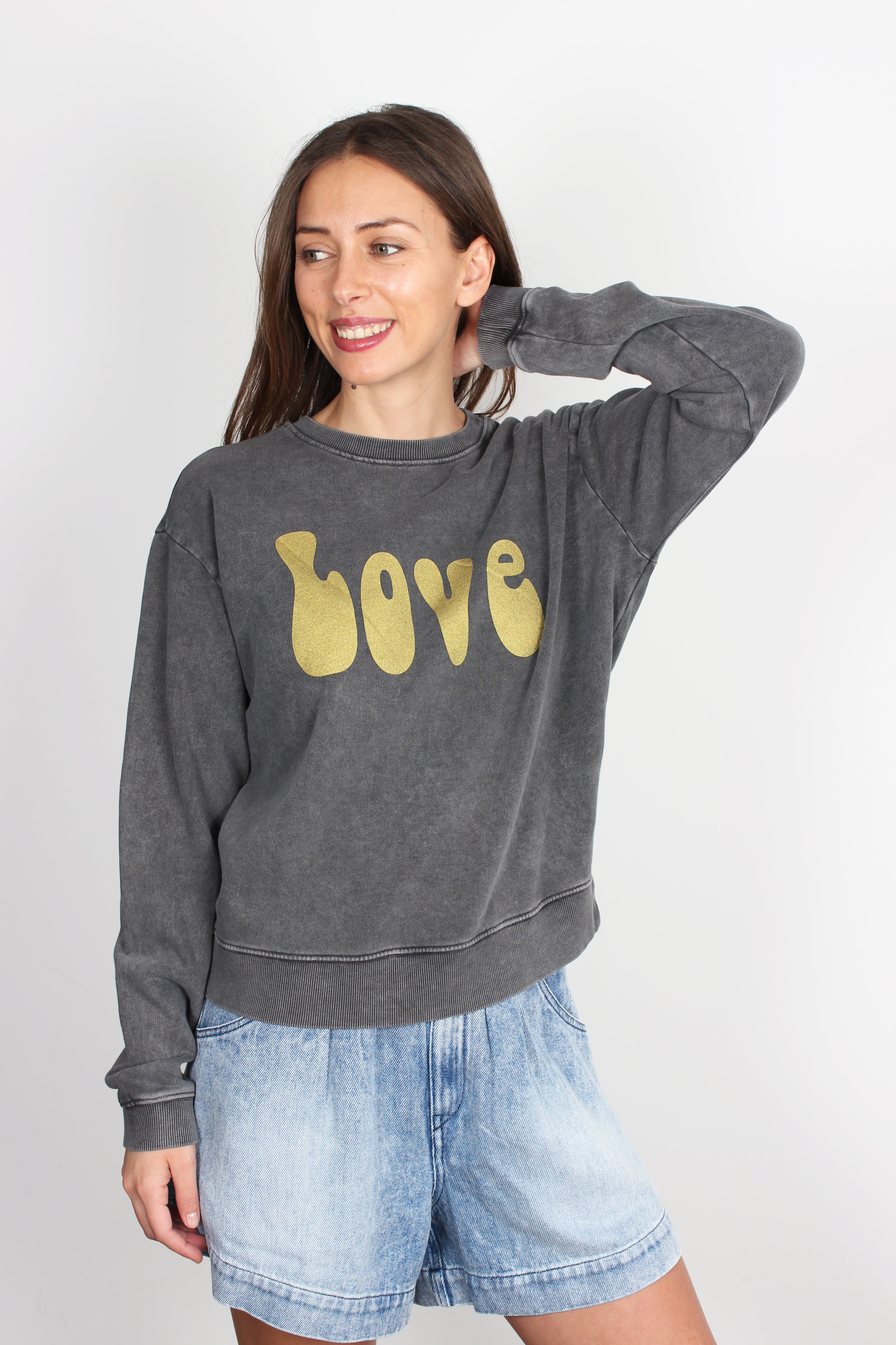 Five SWE2220 Love acid grey cotton jumper