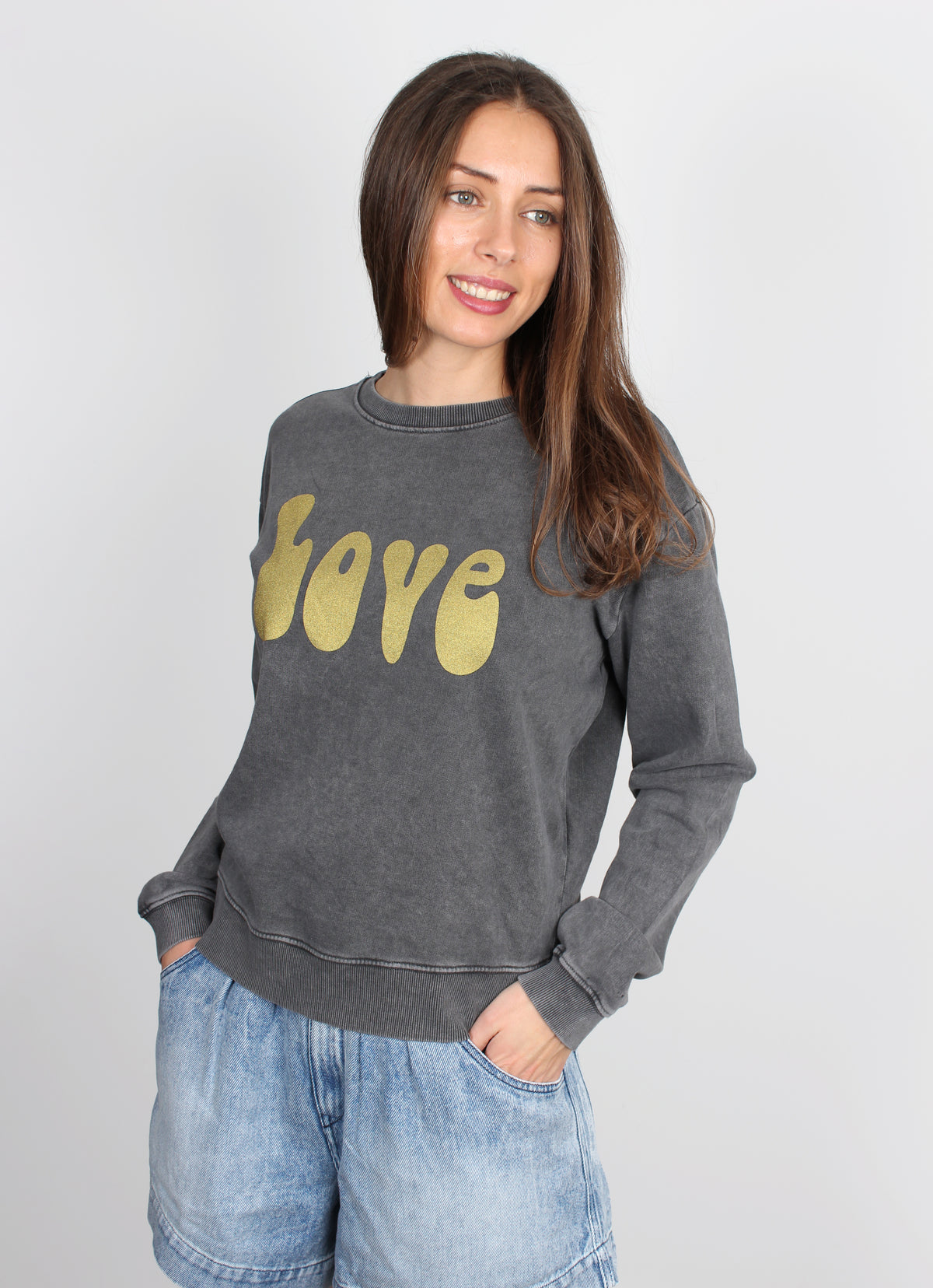 Five SWE2220 Love acid grey cotton jumper