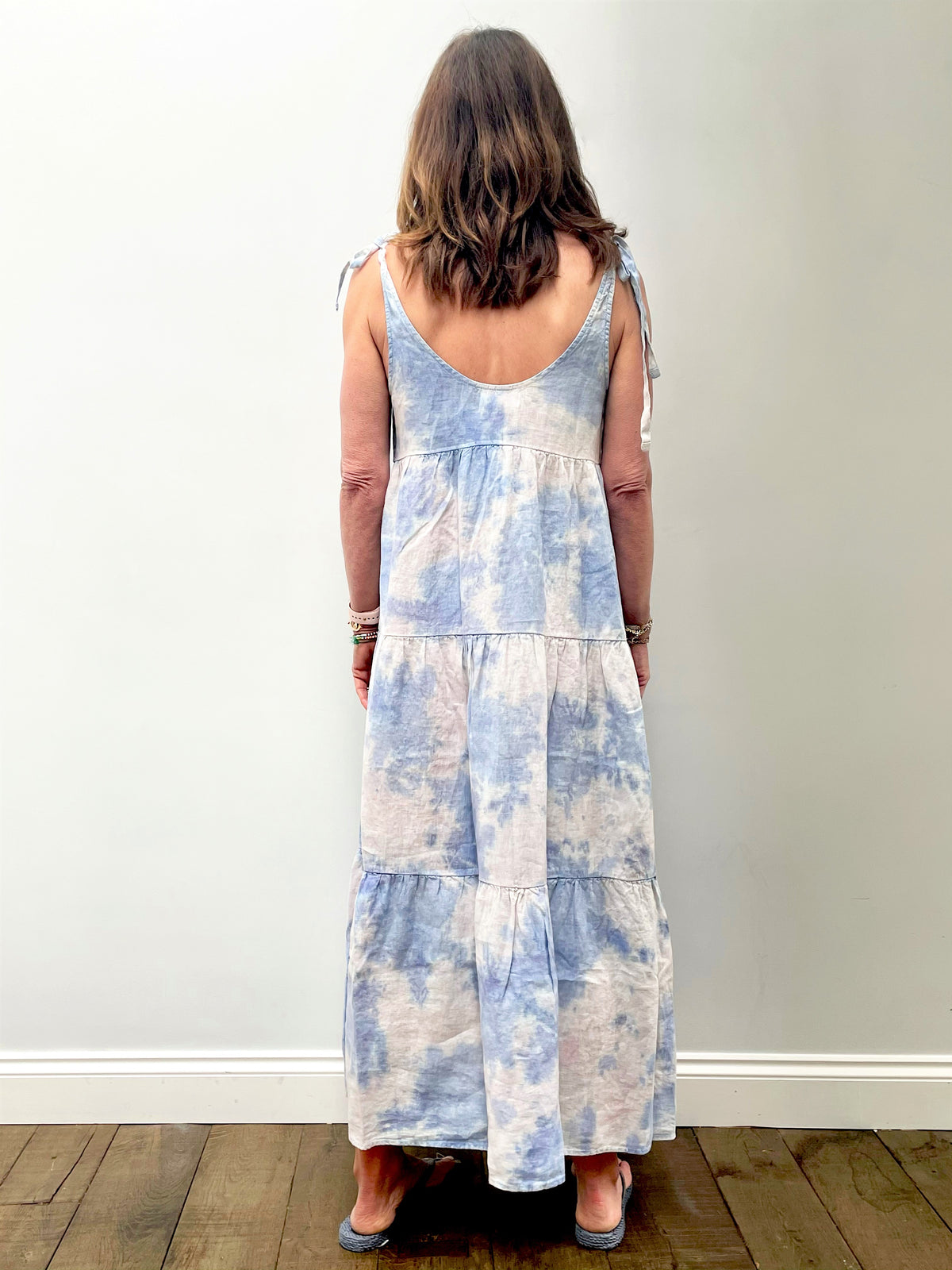 BD Tie Shoulder Maxi Tier Dress 6190  in Galaxy Tie Dye