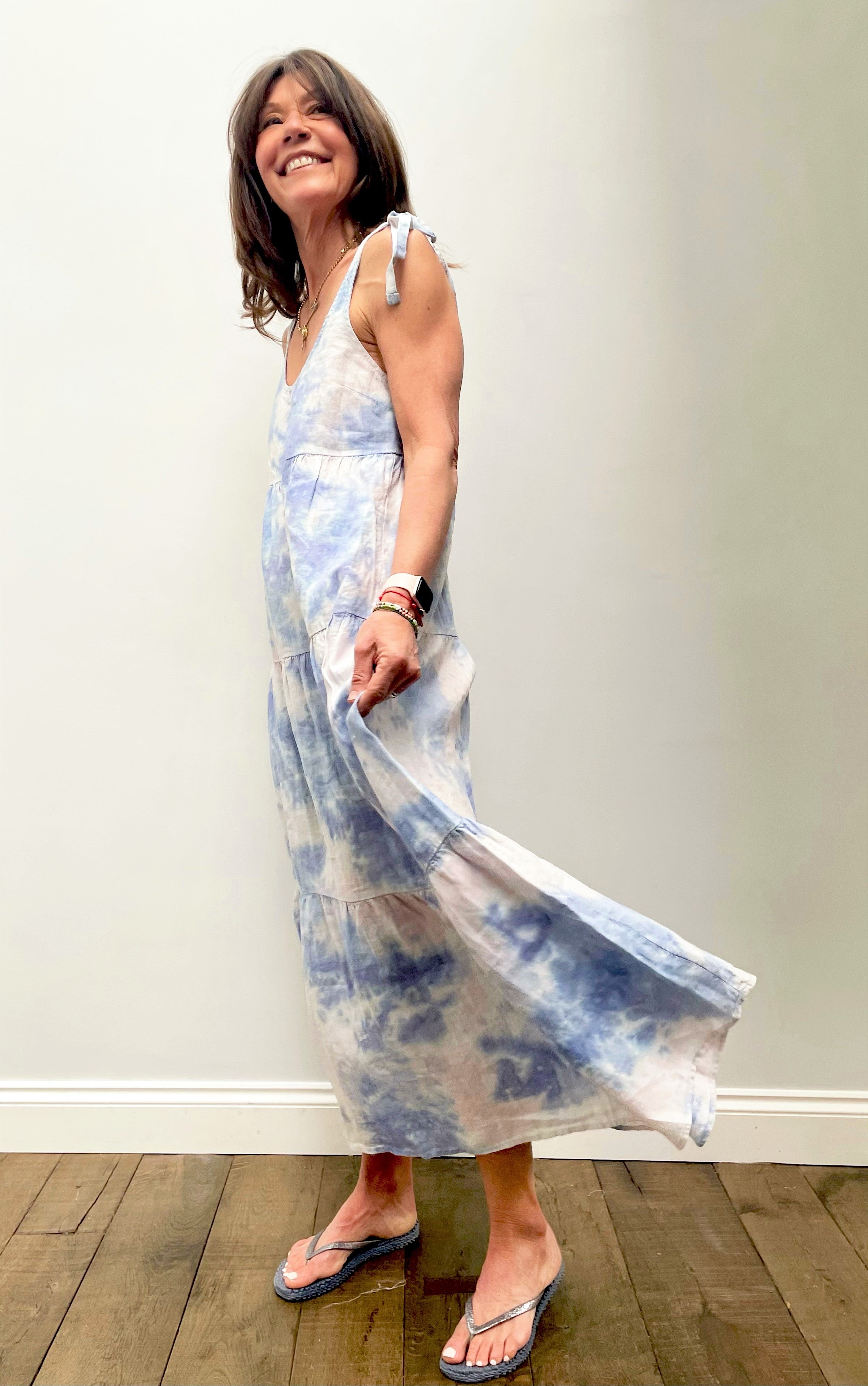 BD Tie Shoulder Maxi Tier Dress 6190  in Galaxy Tie Dye