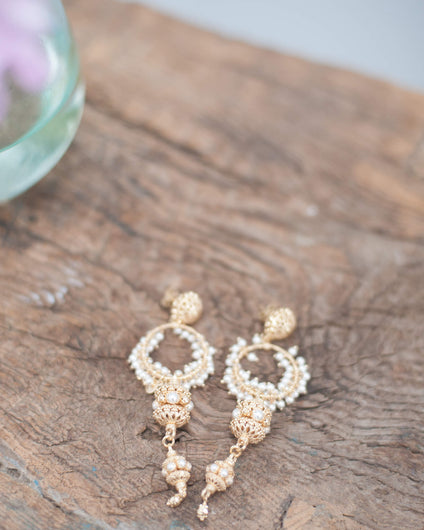 Pearl hoop cluster earring