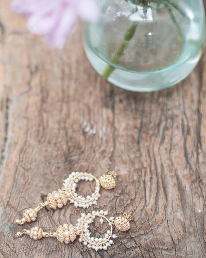 Pearl hoop cluster earring