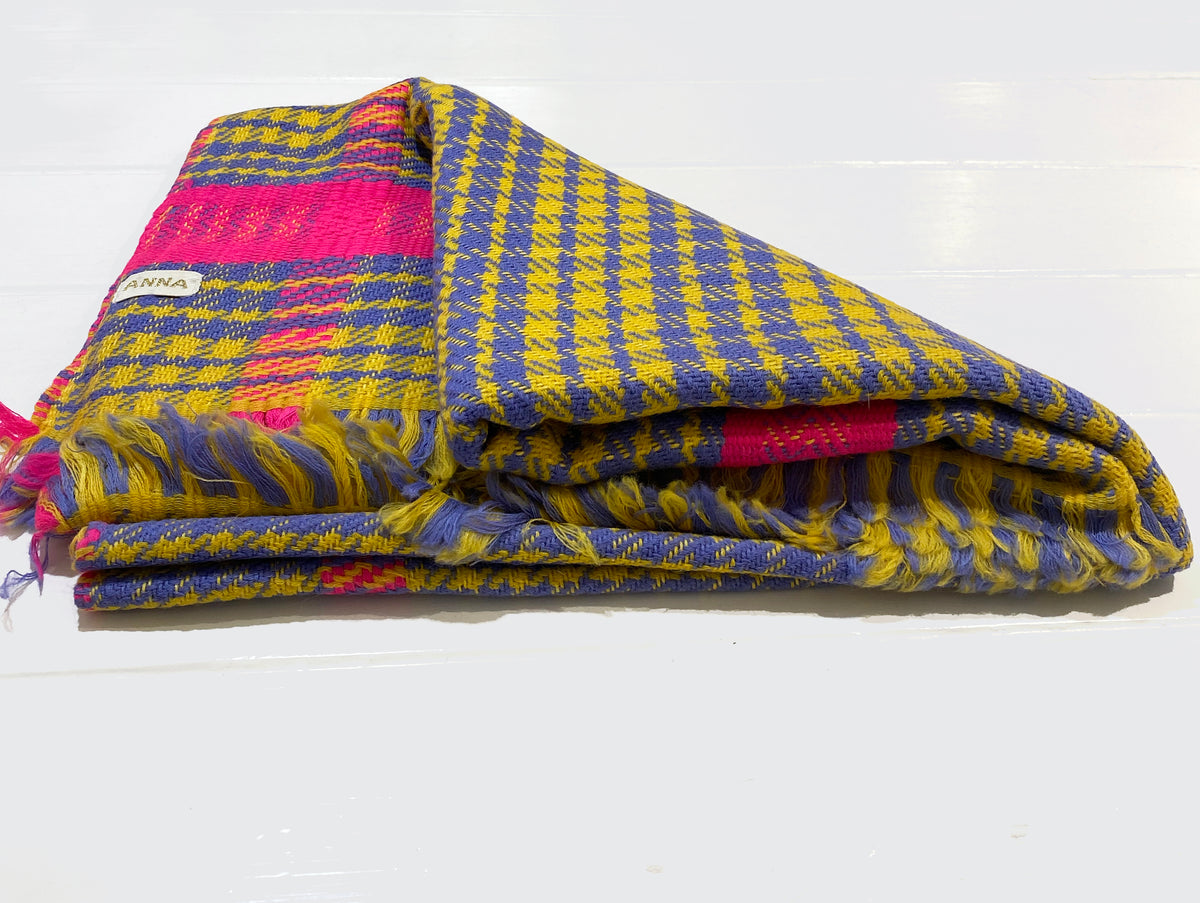 ANNA 603 Himalaya Check Print Scarf in Yellow Multi